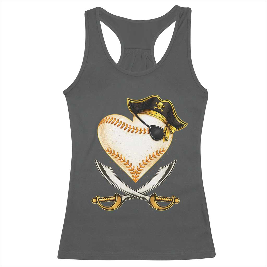Baseball Pirate Racerback Tank Top Baseball Heart With Skull TS10 Dark Heather Print Your Wear