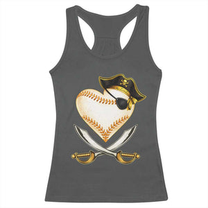 Baseball Pirate Racerback Tank Top Baseball Heart With Skull TS10 Dark Heather Print Your Wear