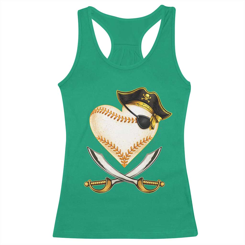 Baseball Pirate Racerback Tank Top Baseball Heart With Skull TS10 Irish Green Print Your Wear