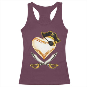 Baseball Pirate Racerback Tank Top Baseball Heart With Skull TS10 Maroon Print Your Wear