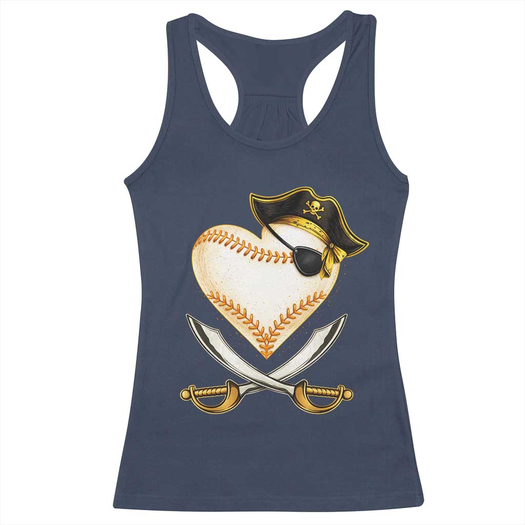Baseball Pirate Racerback Tank Top Baseball Heart With Skull TS10 Navy Print Your Wear