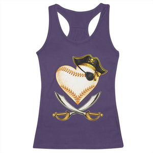 Baseball Pirate Racerback Tank Top Baseball Heart With Skull TS10 Purple Print Your Wear