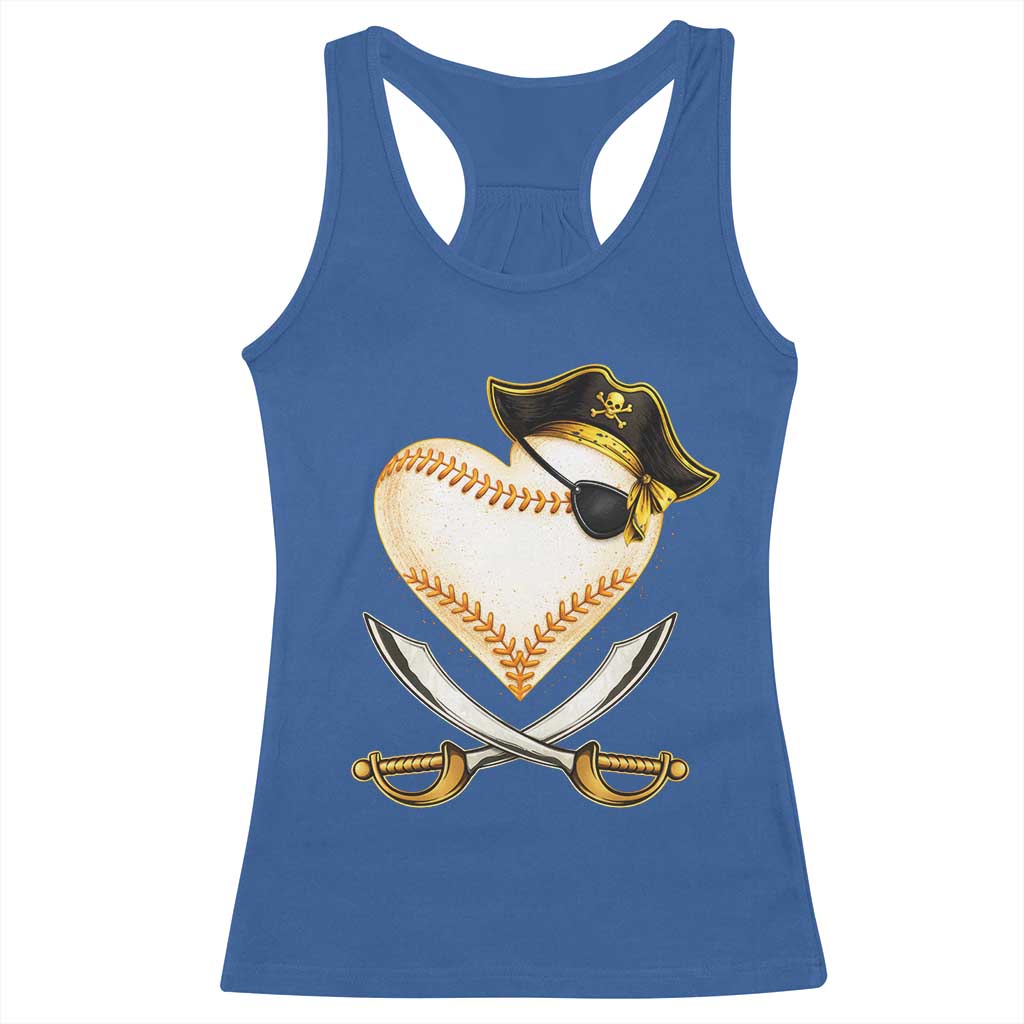 Baseball Pirate Racerback Tank Top Baseball Heart With Skull TS10 Royal Blue Print Your Wear