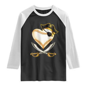 Baseball Pirate Raglan Shirt Baseball Heart With Skull TS10 Black White Print Your Wear