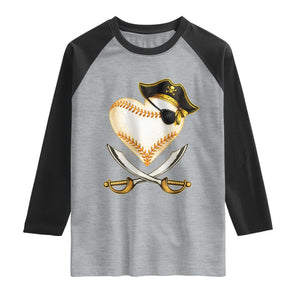 Baseball Pirate Raglan Shirt Baseball Heart With Skull TS10 Heather Gray Black Print Your Wear