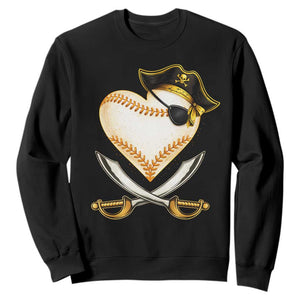 Baseball Pirate Sweatshirt Baseball Heart With Skull TS10 Black Print Your Wear