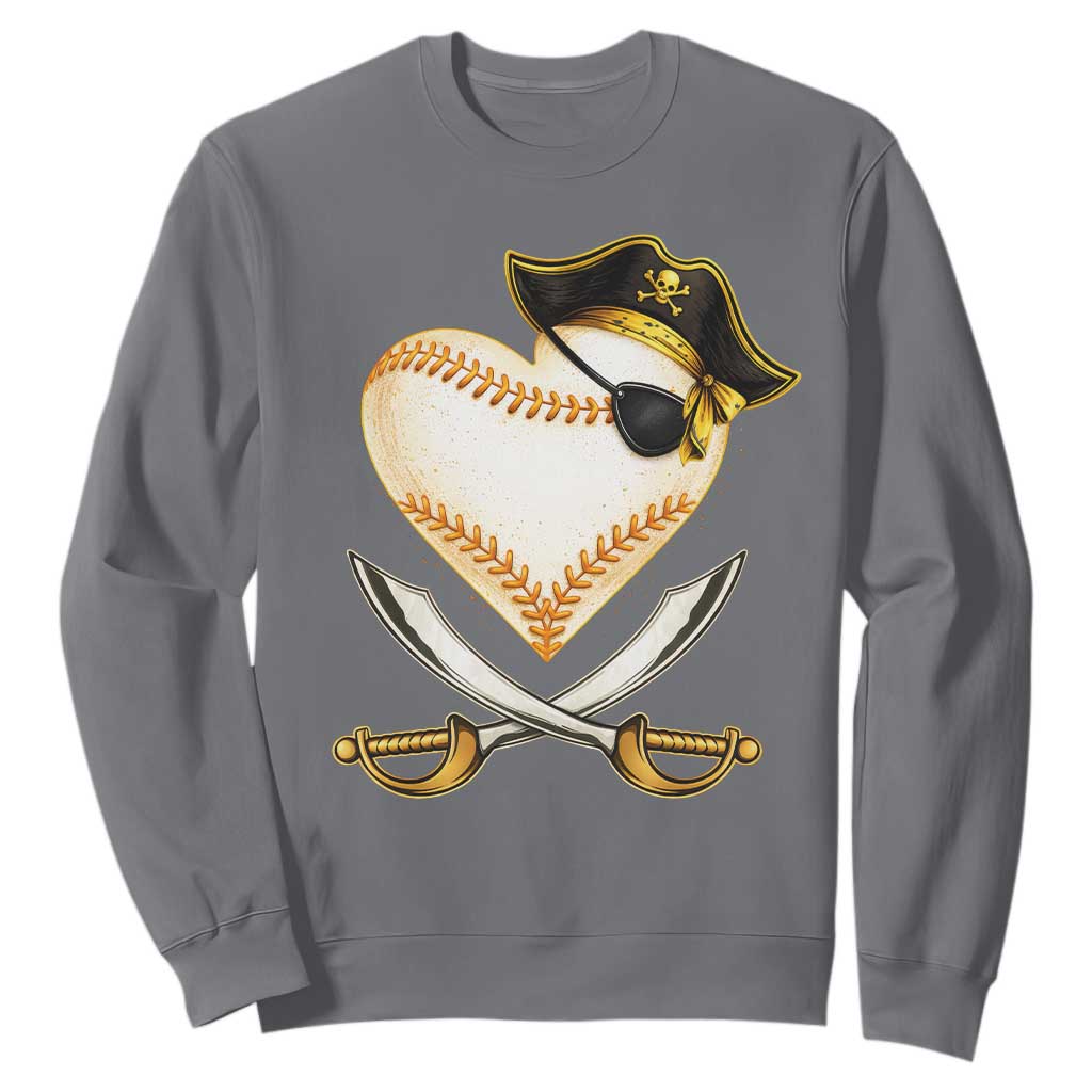 Baseball Pirate Sweatshirt Baseball Heart With Skull TS10 Charcoal Print Your Wear