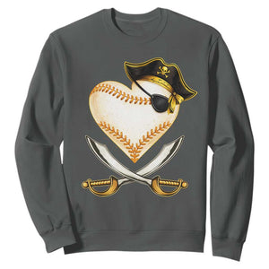 Baseball Pirate Sweatshirt Baseball Heart With Skull TS10 Dark Heather Print Your Wear