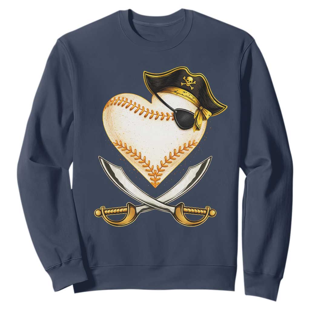 Baseball Pirate Sweatshirt Baseball Heart With Skull TS10 Navy Print Your Wear