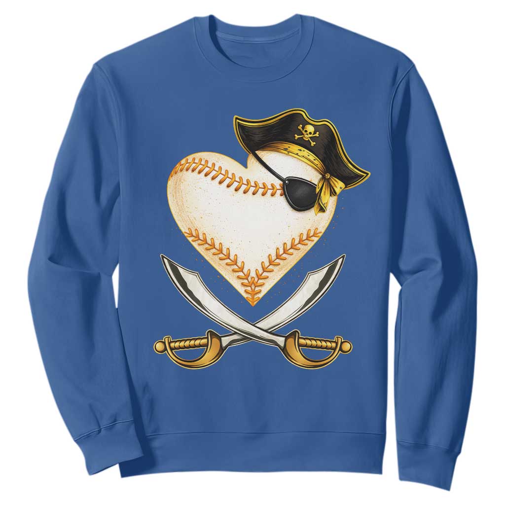 Baseball Pirate Sweatshirt Baseball Heart With Skull TS10 Royal Blue Print Your Wear