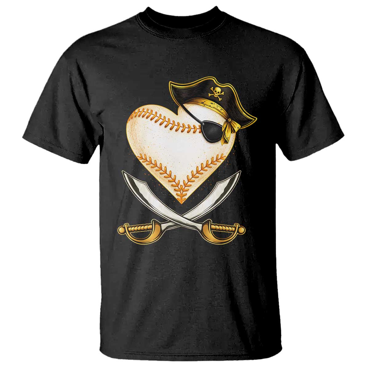 Baseball Pirate T Shirt Baseball Heart With Skull TS10 Black Print Your Wear