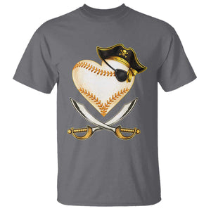 Baseball Pirate T Shirt Baseball Heart With Skull TS10 Charcoal Print Your Wear