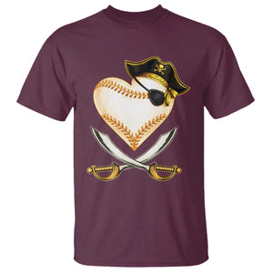 Baseball Pirate T Shirt Baseball Heart With Skull TS10 Maroon Print Your Wear