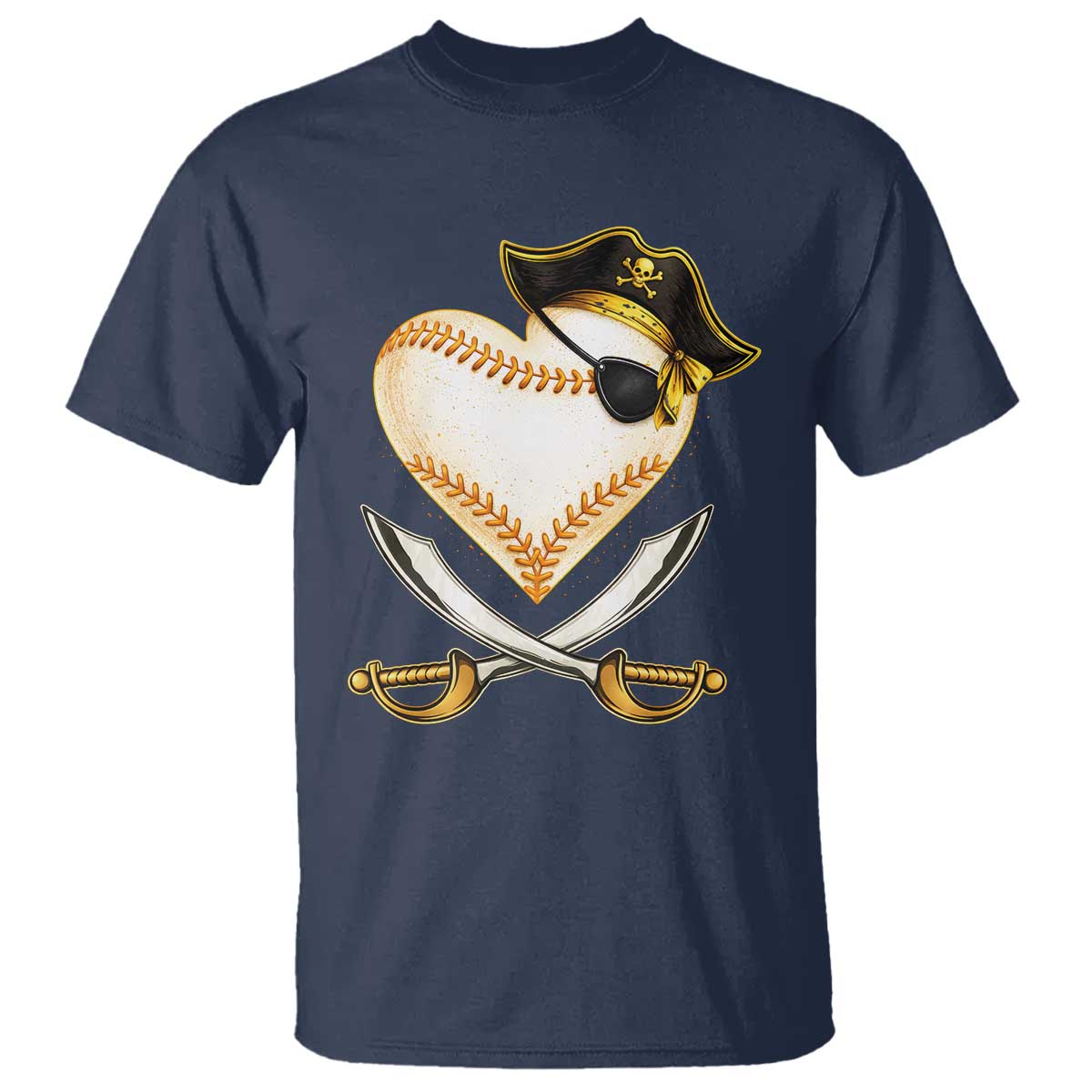 Baseball Pirate T Shirt Baseball Heart With Skull TS10 Navy Print Your Wear