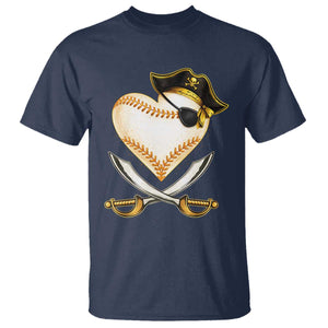 Baseball Pirate T Shirt Baseball Heart With Skull TS10 Navy Print Your Wear