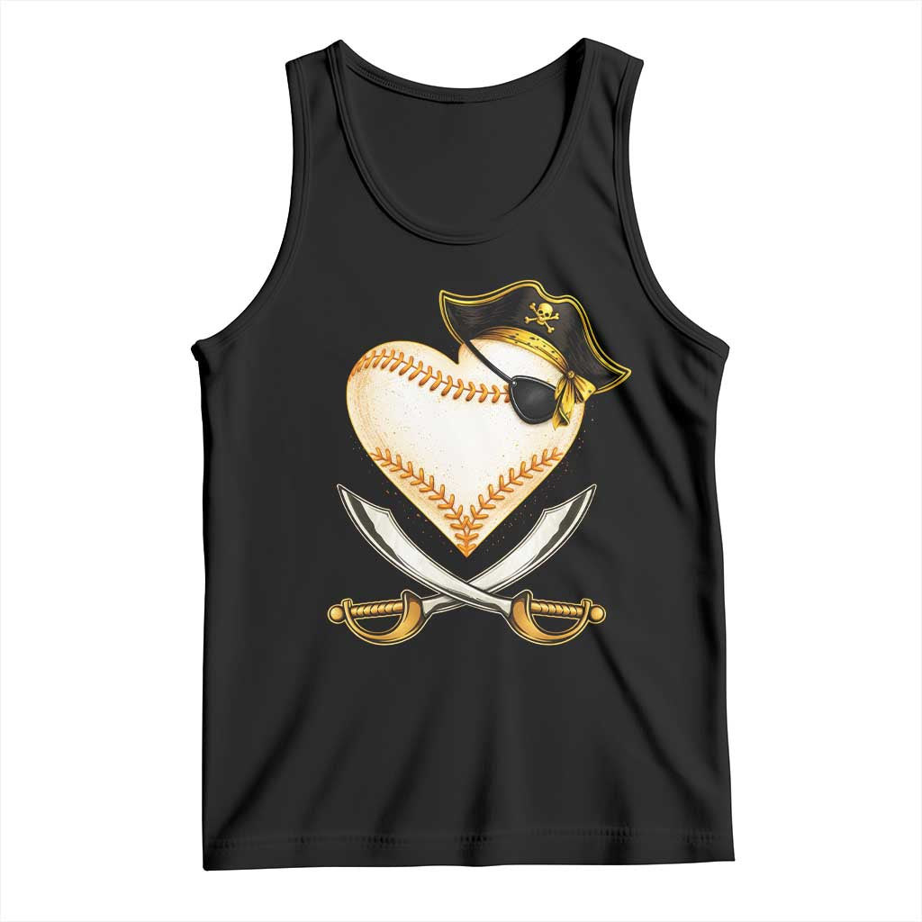 Baseball Pirate Tank Top Baseball Heart With Skull TS10 Black Print Your Wear