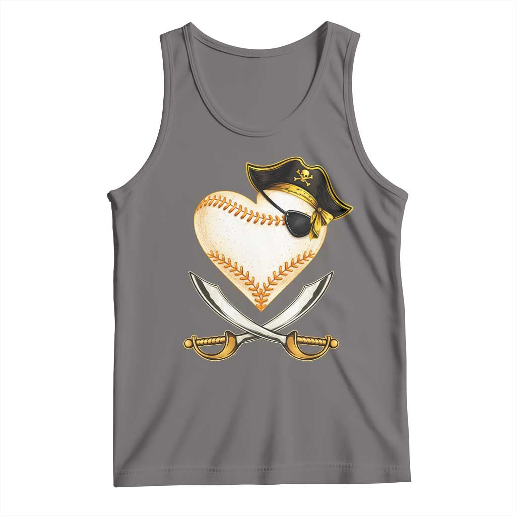 Baseball Pirate Tank Top Baseball Heart With Skull TS10 Deep Heather Print Your Wear