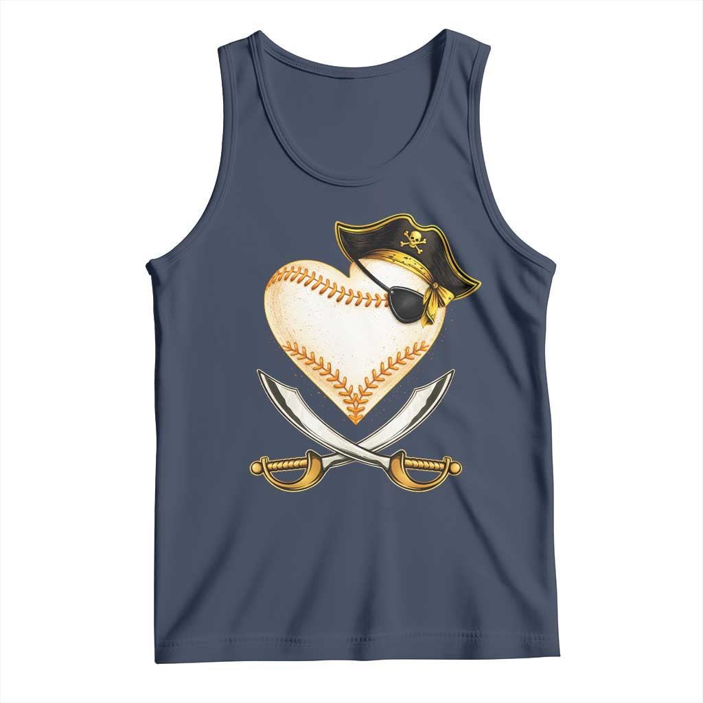 Baseball Pirate Tank Top Baseball Heart With Skull TS10 Navy Print Your Wear