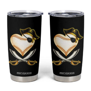 Baseball Pirate Tumbler Cup Baseball Heart With Skull TS10 Black Print Your Wear