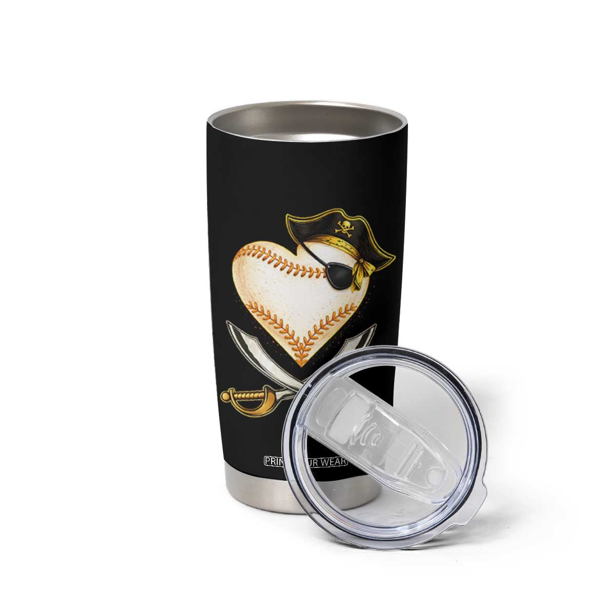 Baseball Pirate Tumbler Cup Baseball Heart With Skull TS10 Print Your Wear