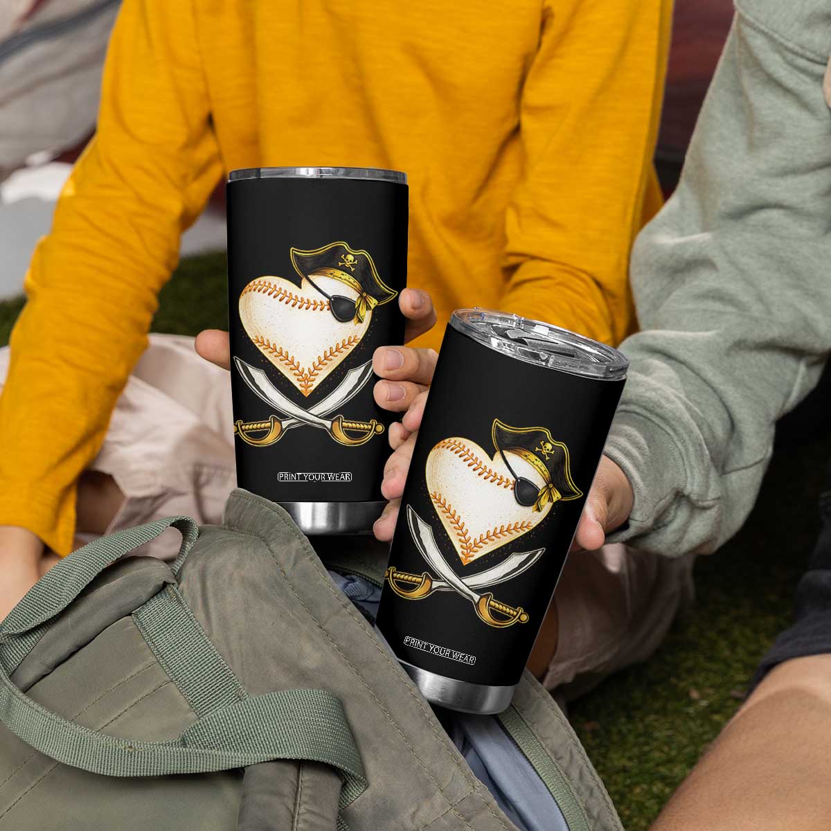 Baseball Pirate Tumbler Cup Baseball Heart With Skull TS10 Print Your Wear