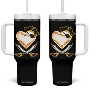 Baseball Pirate Tumbler With Handle Baseball Heart With Skull TS10 One Size: 40 oz Black Print Your Wear