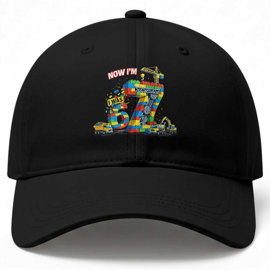 Funny 7th Birthday Building Bricks Baseball Cap I Was 6 Now Im 7 Kids 67 Birthday Building Six Seven Boy TS10 Print Your Wear