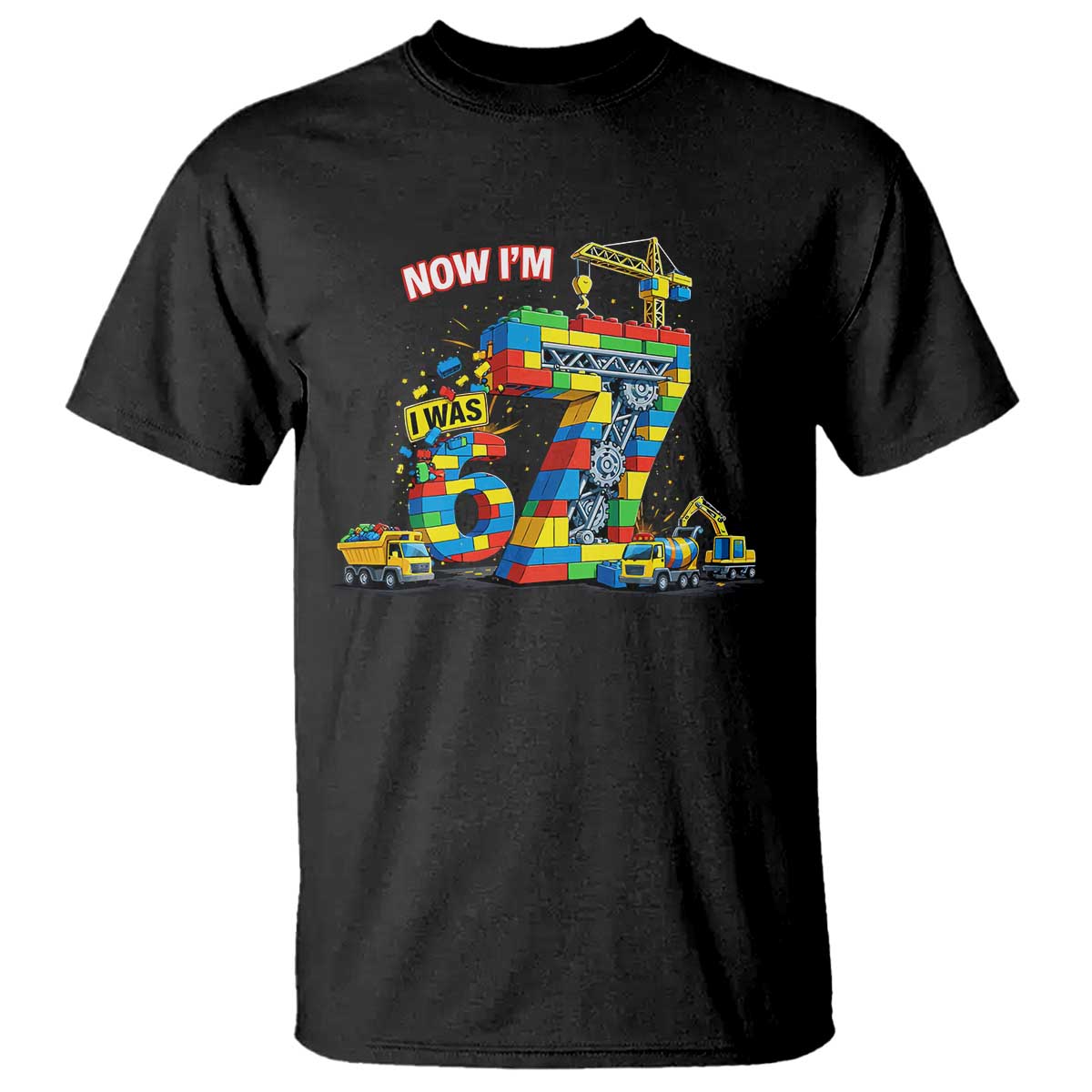 Funny 7th Birthday Building Bricks T Shirt I Was 6 Now Im 7 Kids 67 Birthday Building Six Seven Boy TS10 Black Print Your Wear