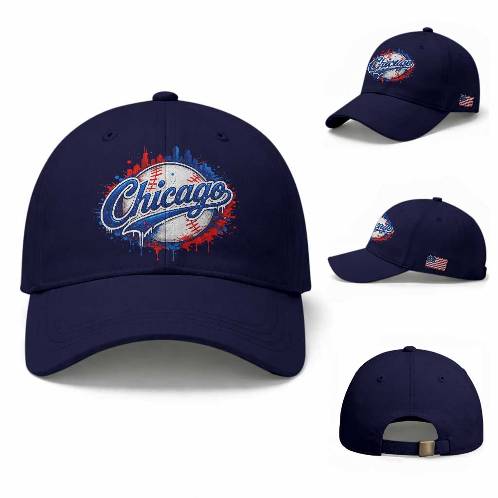 Chicago Pride Dripping Baseball Graphic Baseball Cap TS10 Baseball Cap Universal Fit Dark Blue Print Your Wear