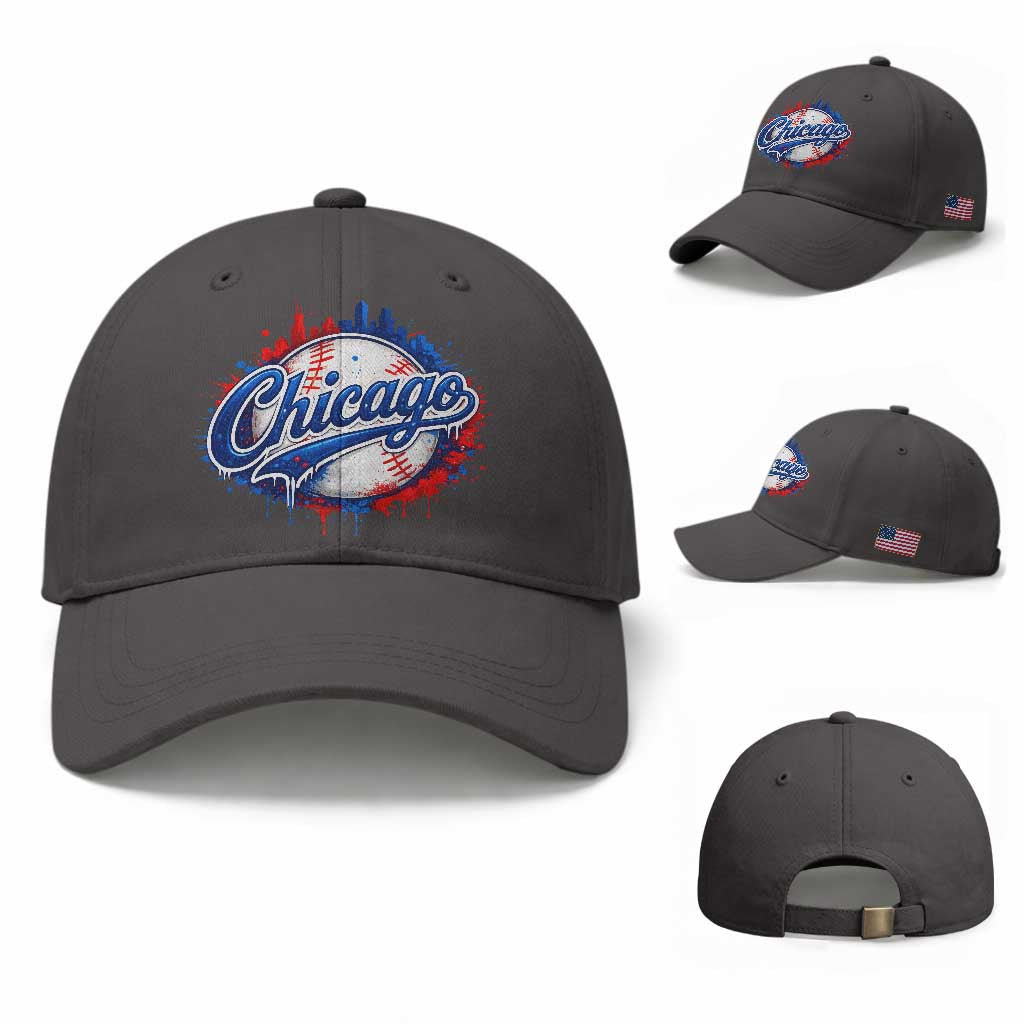Chicago Pride Dripping Baseball Graphic Baseball Cap TS10 Baseball Cap Universal Fit Dark Gray Print Your Wear