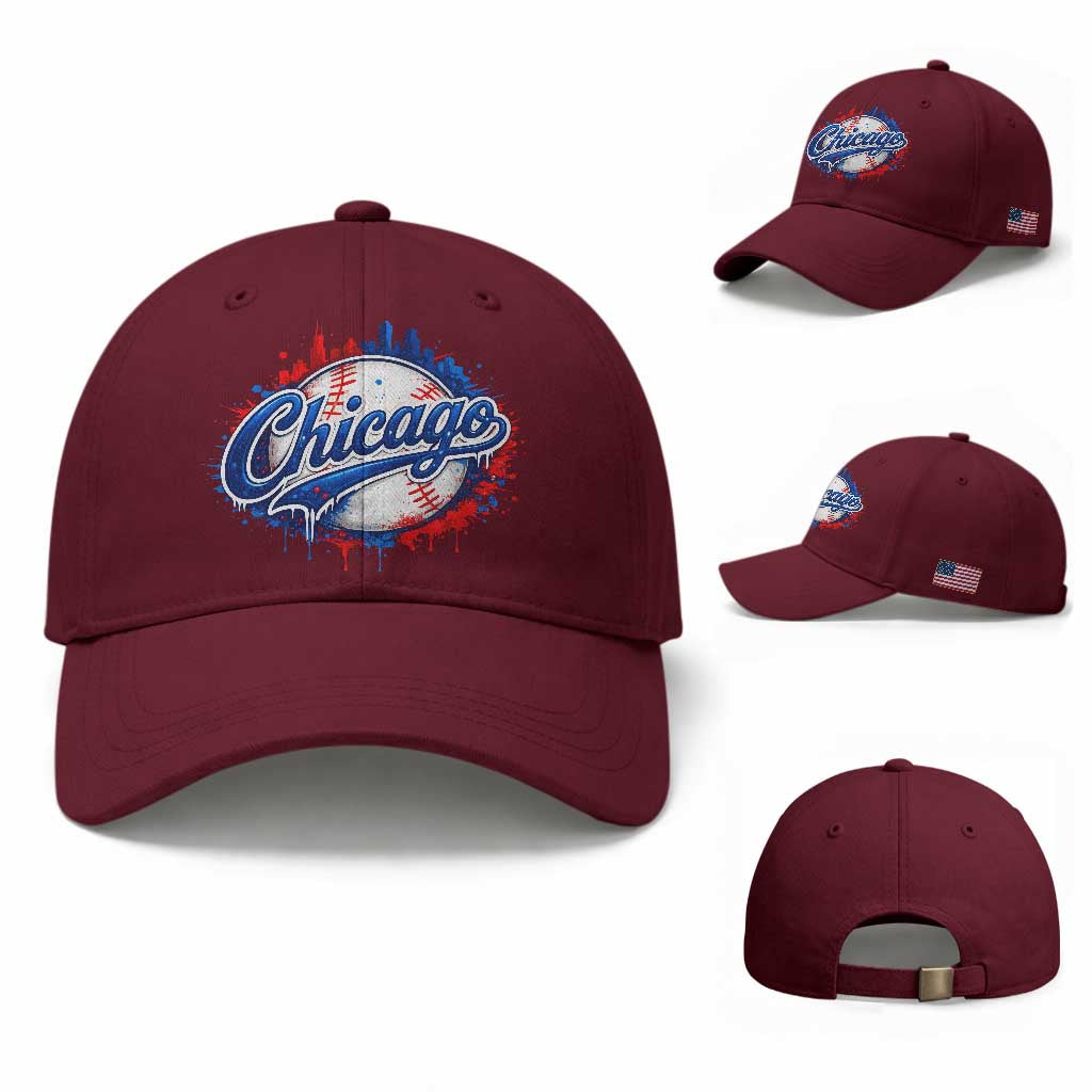 Chicago Pride Dripping Baseball Graphic Baseball Cap TS10 Baseball Cap Universal Fit Maroon Print Your Wear