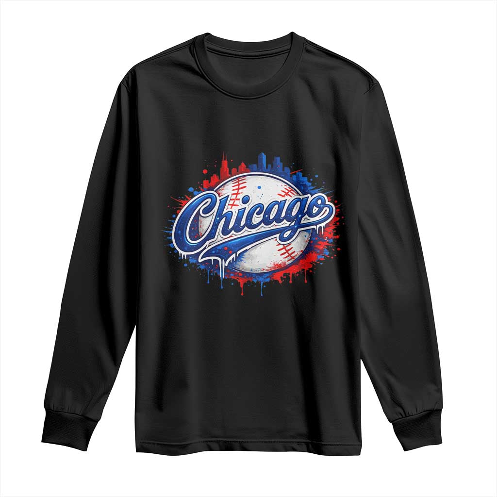 Chicago Pride Dripping Baseball Graphic Long Sleeve Shirt TS10 Black Print Your Wear