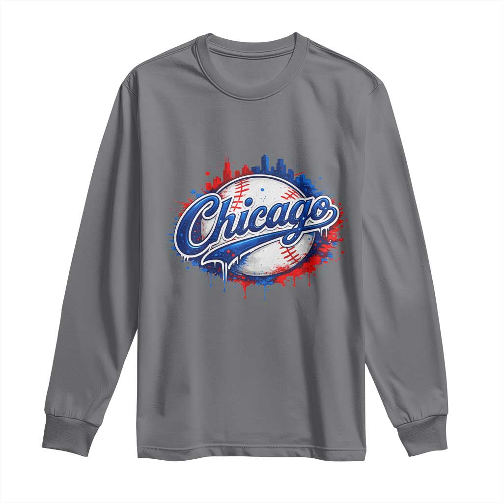 Chicago Pride Dripping Baseball Graphic Long Sleeve Shirt TS10 Charcoal Print Your Wear