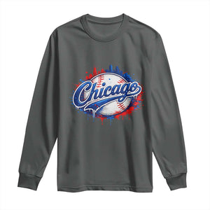 Chicago Pride Dripping Baseball Graphic Long Sleeve Shirt TS10 Dark Heather Print Your Wear