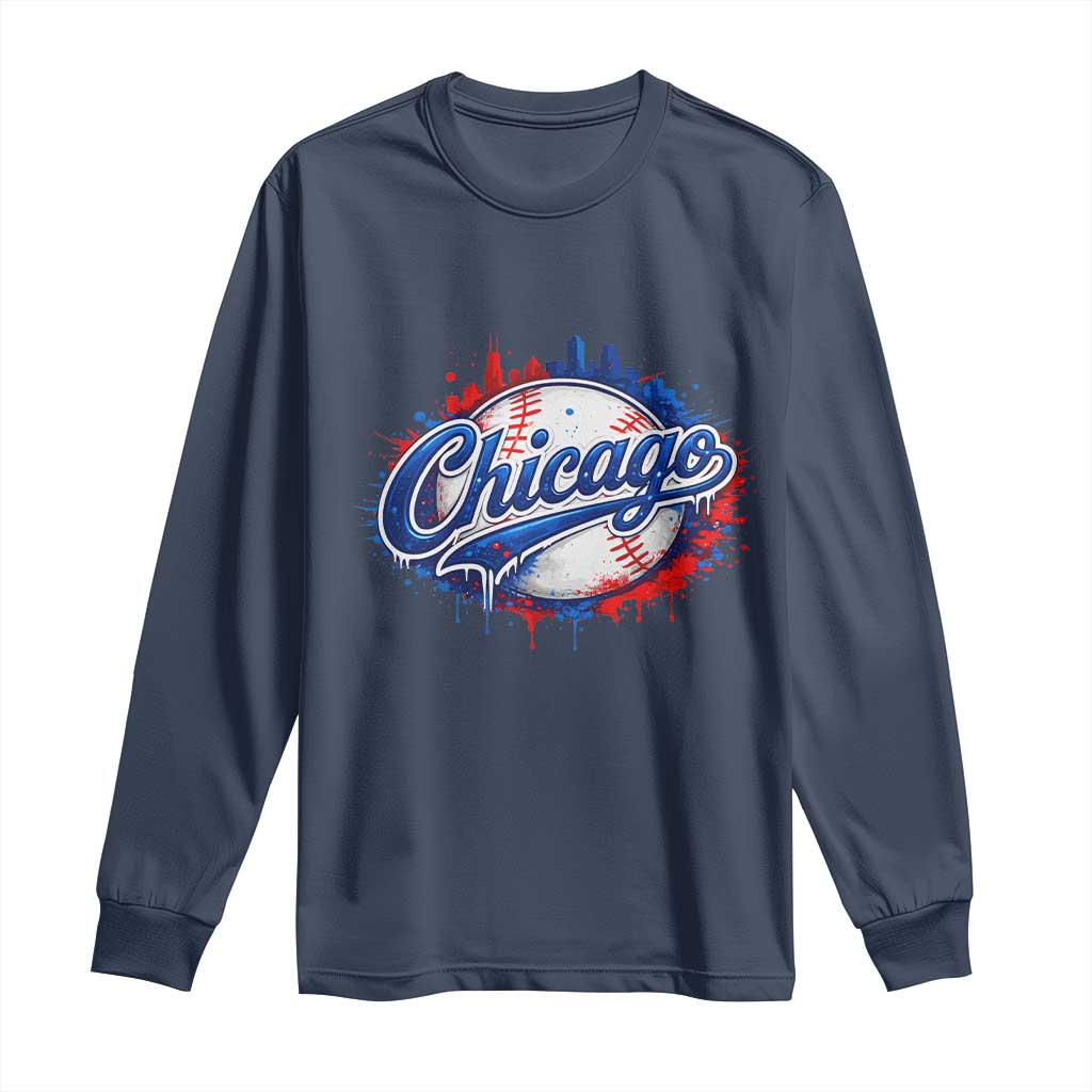 Chicago Pride Dripping Baseball Graphic Long Sleeve Shirt TS10 Navy Print Your Wear