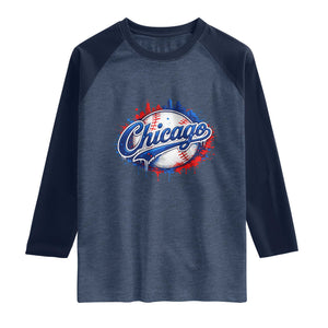 Chicago Pride Dripping Baseball Graphic Raglan Shirt TS10 Heather Denim Navy Print Your Wear