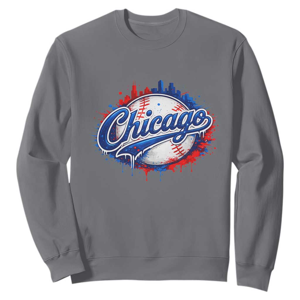 Chicago Pride Dripping Baseball Graphic Sweatshirt TS10 Charcoal Print Your Wear