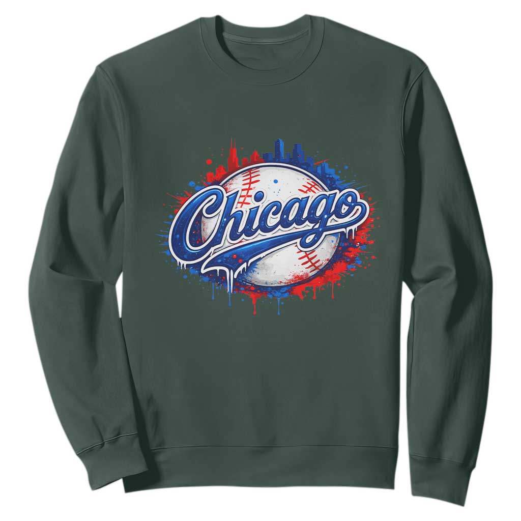 Chicago Pride Dripping Baseball Graphic Sweatshirt TS10 Dark Forest Green Print Your Wear
