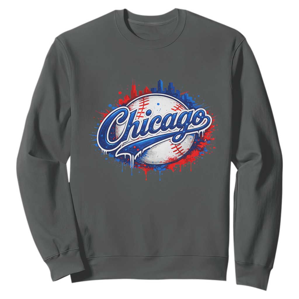 Chicago Pride Dripping Baseball Graphic Sweatshirt TS10 Dark Heather Print Your Wear