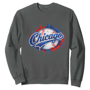 Chicago Pride Dripping Baseball Graphic Sweatshirt TS10 Dark Heather Print Your Wear