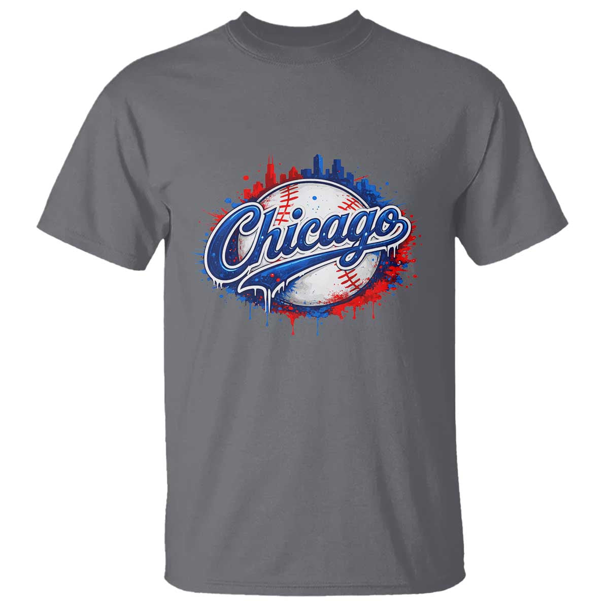 Chicago Pride Dripping Baseball Graphic T Shirt TS10 Charcoal Print Your Wear
