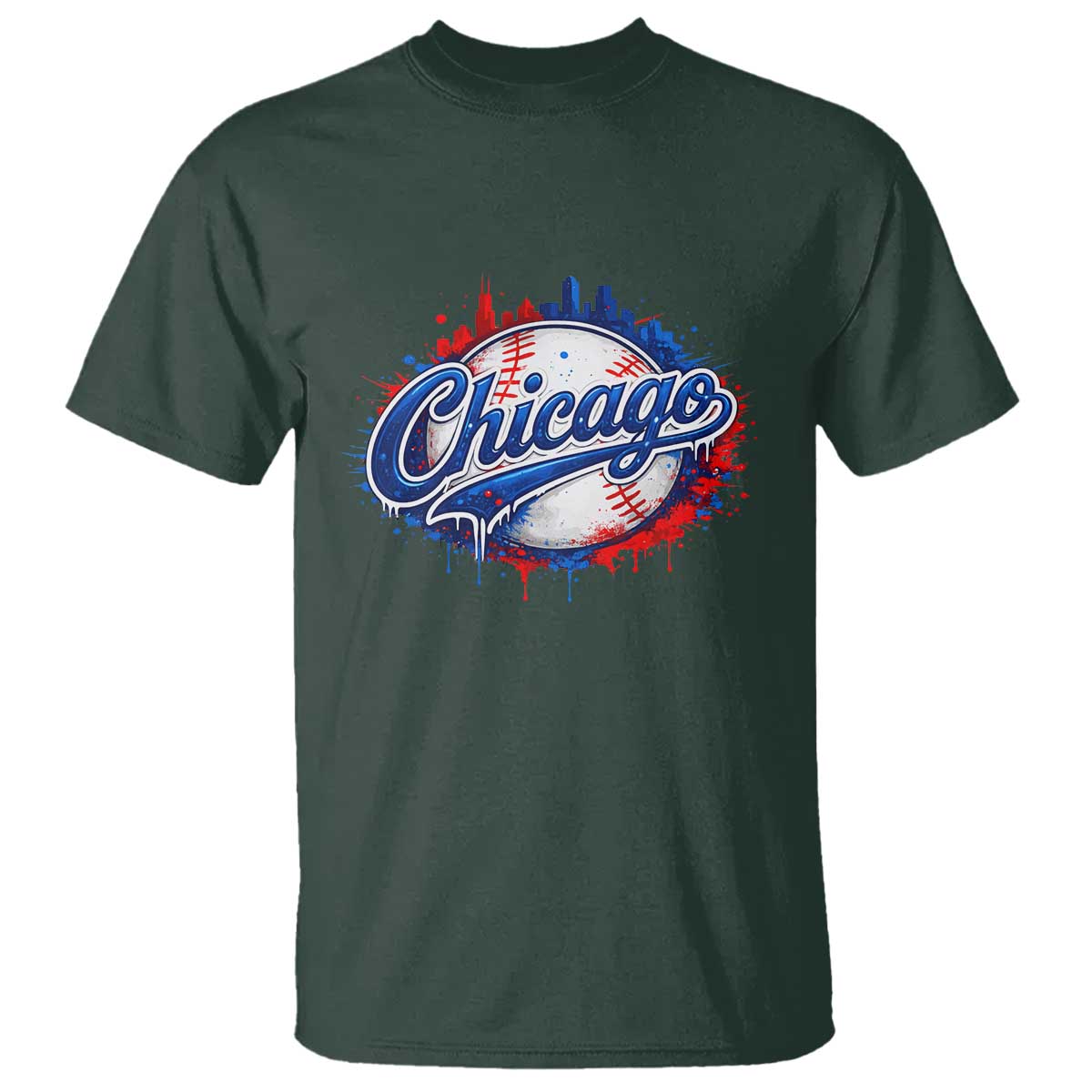 Chicago Pride Dripping Baseball Graphic T Shirt TS10 Dark Forest Green Print Your Wear