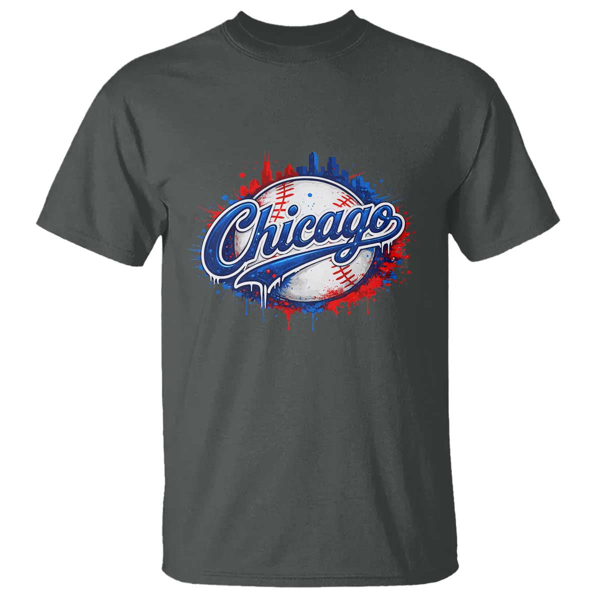 Chicago Pride Dripping Baseball Graphic T Shirt TS10 Dark Heather Print Your Wear