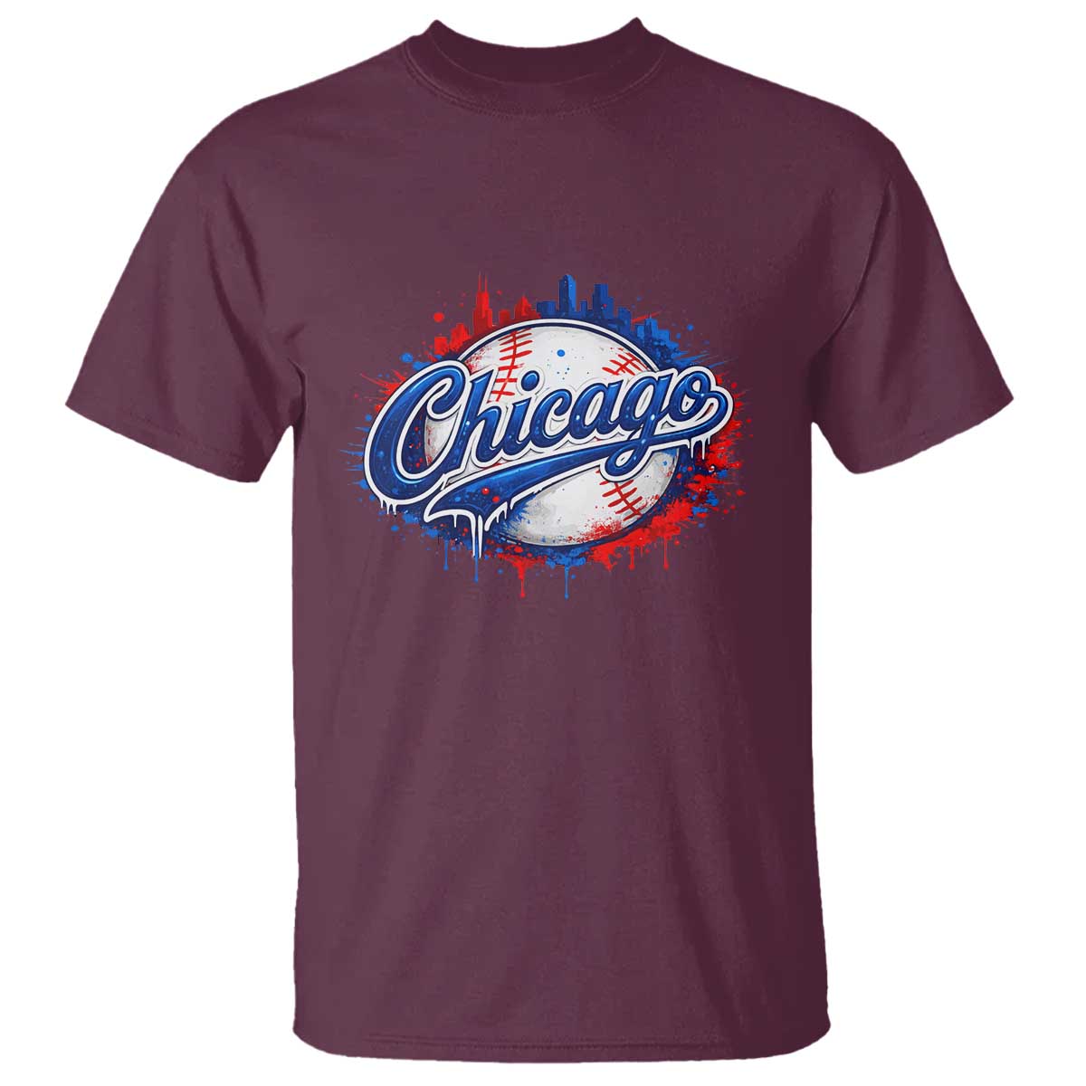 Chicago Pride Dripping Baseball Graphic T Shirt TS10 Maroon Print Your Wear