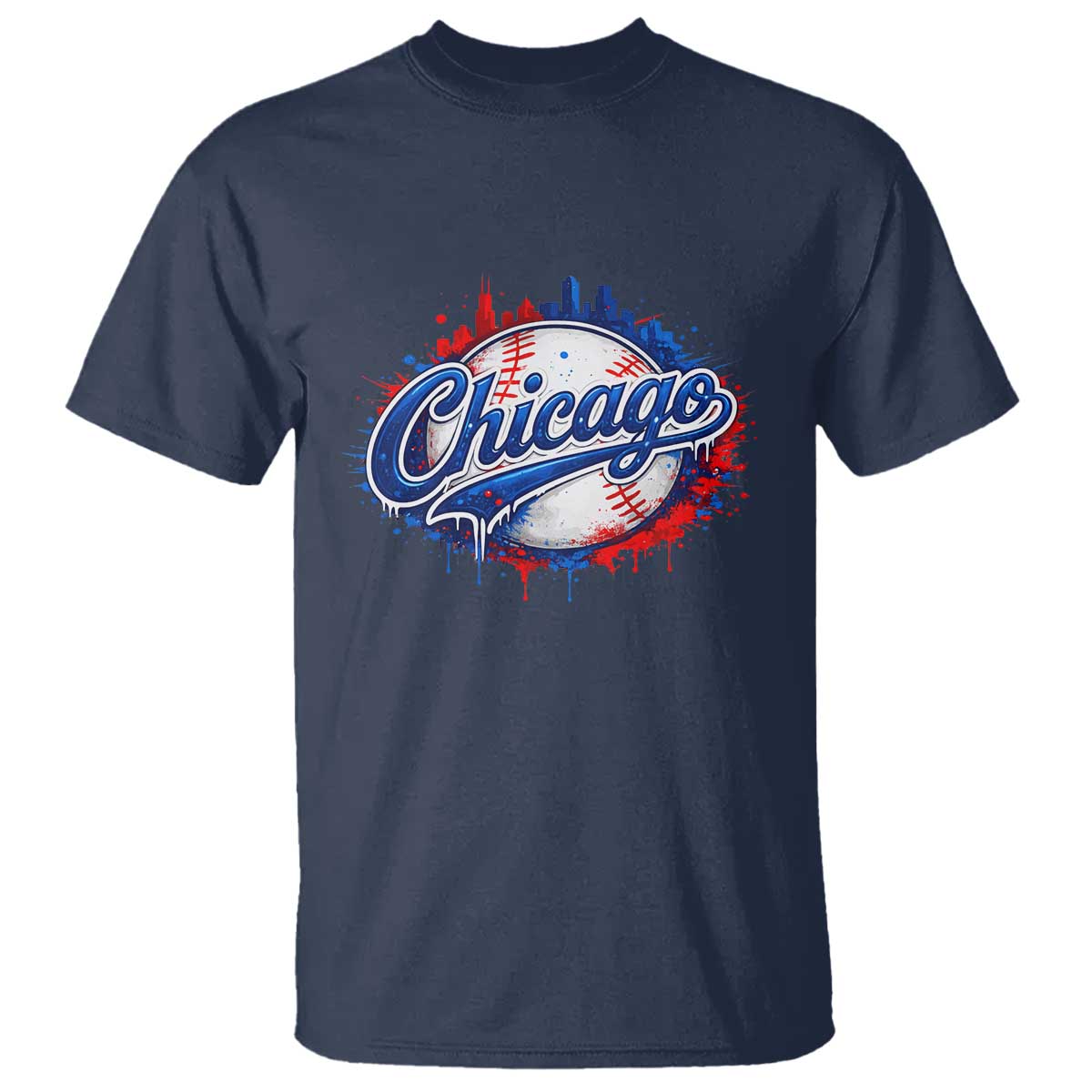 Chicago Pride Dripping Baseball Graphic T Shirt TS10 Navy Print Your Wear