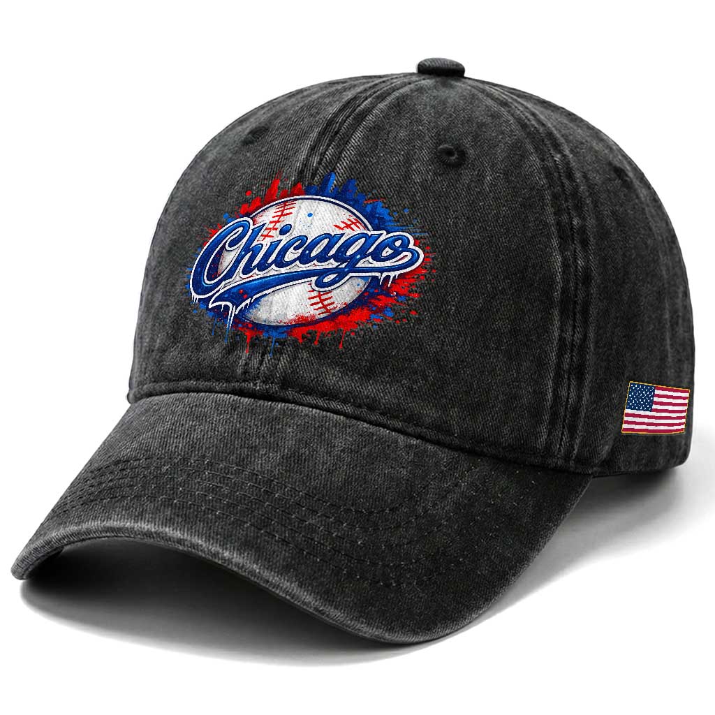 Chicago Pride Dripping Baseball Graphic Washed Cotton Baseball Cap TS10 Print Your Wear