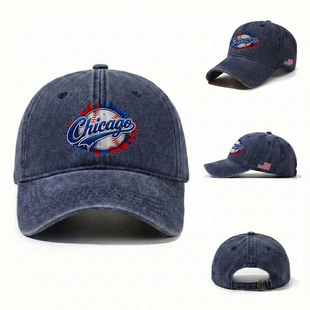 Chicago Pride Dripping Baseball Graphic Washed Cotton Baseball Cap TS10 Washed Cap Universal Fit Navy Print Your Wear