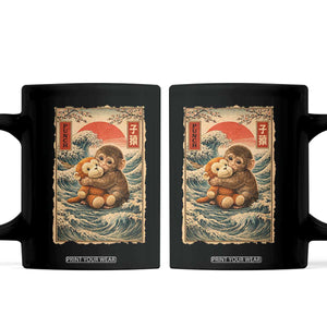 Kawaii Baby Monkey Punch Coffee Mug Vintage Japanese Graphic Cute Macaque Ukiyo-e TS10 Black Print Your Wear