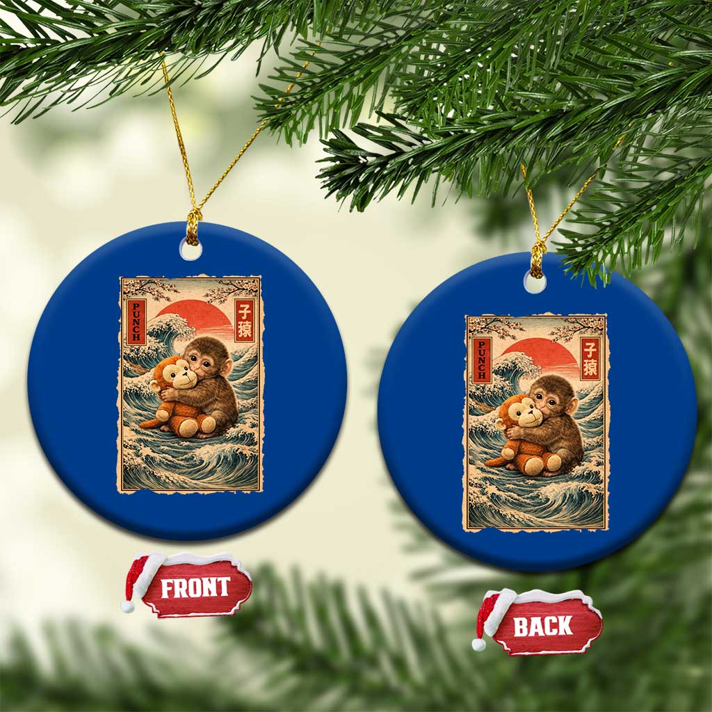 Kawaii Baby Monkey Punch Ceramic Ornament Vintage Japanese Graphic Cute Macaque Ukiyo-e TS10 1pc Blue Print Your Wear