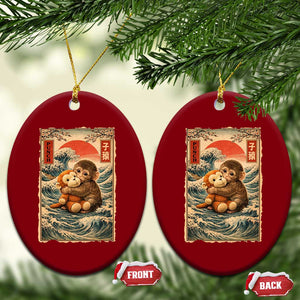 Kawaii Baby Monkey Punch Ceramic Ornament Vintage Japanese Graphic Cute Macaque Ukiyo-e TS10 Print Your Wear